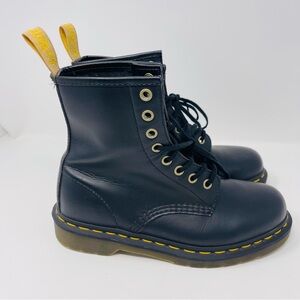 Dr. Martens Black VEGAN Leather Boots with Yellow Stitching
